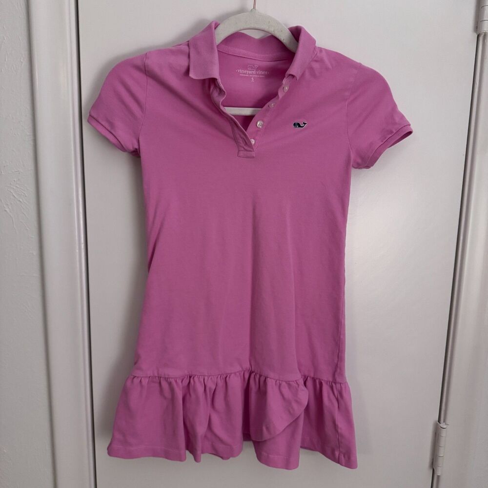 Girls S (7-8) Vineyard Vines Pink Polo Ruffle Hem Dress VGUC